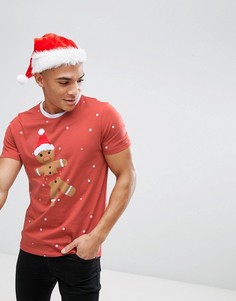 Новогодняя футболка с принтом пряничного человечка ASOS-Красный