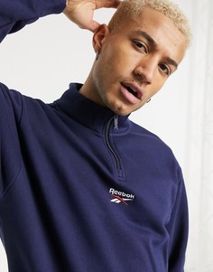 Темно-синий свитшот с короткой молнией и логотипом по центру Reebok Classics