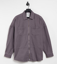 Oversized-рубашка в стиле унисекс с заниженной линией плеч и молнией с двумя замками выбеленного серого цвета COLLUSION Unisex-Серый