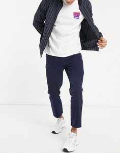 Зауженные брюки из ткани под шерсть темно-синего цвета ASOS DESIGN-Темно-синий
