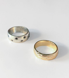 Набор колец золотистого и серебристого цвета с мистическим принтом Reclaimed Vintage inspired-Серебристый