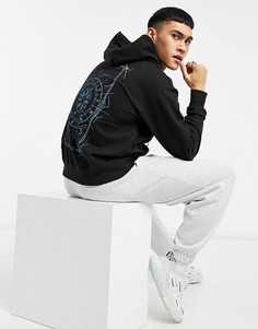 Худи черного цвета в стиле oversized с принтом спиритической доски на спине Night Addict-Черный цвет