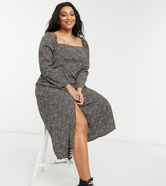 Приталенное платье миди с квадратным вырезом и звериным принтом ASOS DESIGN Curve-Многоцветный