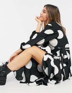 Платье макси с запахом и баской в крупный горошек ASOS DESIGN-Многоцветный