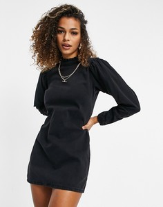 Черное джинсовое платье с оборками на воротнике ASOS DESIGN-Черный цвет