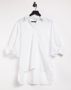 Oversized-рубашка из хлопка цвета слоновой кости с объемными рукавами «три четверти» ASOS DESIGN-Белый