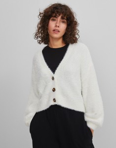 Пушистый oversized-кардиган цвета экрю Bershka-Белый