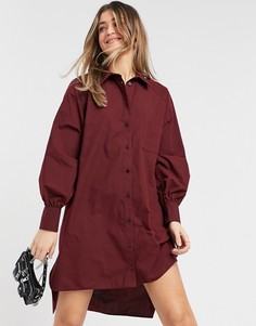 Темно-бордовое oversized платье-рубашка мини в стиле бойфренда ASOS DESIGN-Красный