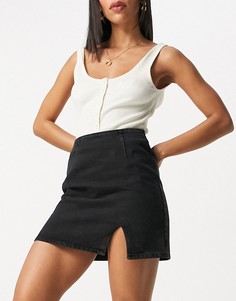 Черная джинсовая мини-юбка с разрезом спереди ASOS DESIGN-Черный цвет