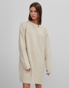 Трикотажное платье-джемпер мини цвета экрю Bershka-Кремовый