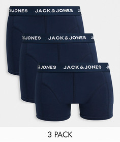 Набор из трех боксеров-брифов темно-синего цвета с логотипом на поясе Jack & Jones-Темно-синий