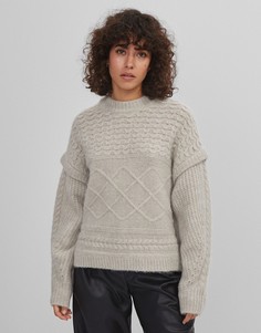 Бежевый вязаный джемпер с узором Bershka