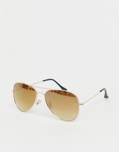 Солнцезащитные очки-авиаторы с золотистыми стеклами Jack & Jones-Коричневый