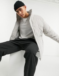 Вельветовый пуховик серого цвета ASOS DESIGN-Серый