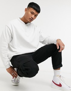 Белый меланжевый oversized-свитшот с воротником с застежкой на пуговицах из органического хлопка ASOS DESIGN