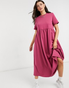 Сиреневое платье-футболка миди с ярусным низом Urban Threads-Сиреневый