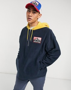 Темно-синее худи в стиле oversized из плотного флиса с нашивкой на груди и контрастным капюшоном ASOS DESIGN-Темно-синий