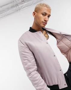 Розовая дутая куртка-бомбер из материала с атласной поверхностью ASOS DESIGN-Розовый цвет