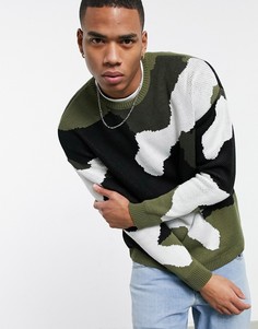 Фактурный вязаный джемпер камуфляжной расцветки ASOS DESIGN-Зеленый цвет