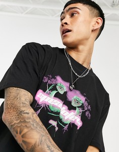 Черная футболка в стиле oversized с розовым принтом со змеями Night Addict-Черный цвет