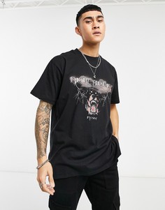 Черная футболка в стиле oversized с принтом с лающей собакой Night Addict-Черный цвет