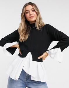 Черная поплиновая рубашка-джемпер «два в одном» New Look-Черный цвет