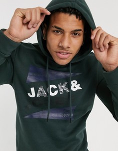Худи темно-зеленого цвета с логотипом Jack & Jones-Серый
