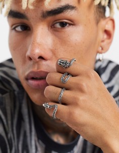 Серебристое полированное кольцо с драконом на несколько пальцев ASOS DESIGN-Серебряный