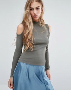 Джемпер в рубчик с вырезами на плечах Miss Selfridge-Зеленый