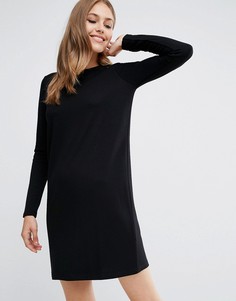 Цельнокройное платье из трикотажа понте с длинными рукавами ASOS-Черный