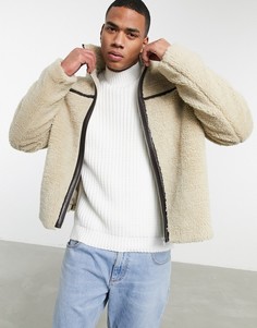Куртка из искусственного меха цвета экрю с декоративной полосой ASOS DESIGN-Кремовый