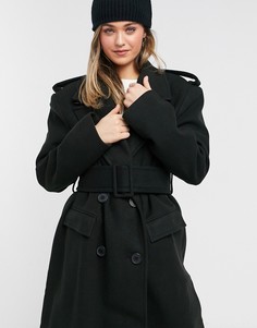 Черное пальто с поясом ASOS DESIGN Luxe-Черный цвет
