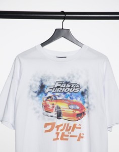 Футболка в стиле oversized с принтом "fast and furious" ASOS DESIGN-Белый