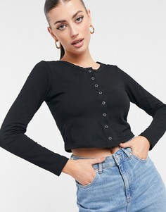 Черный приталенный топ на кнопках ASOS DESIGN-Черный цвет