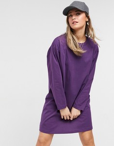 Платье-футболка баклажанового цвета в стиле oversized с длинными рукавами ASOS DESIGN-Сиреневый