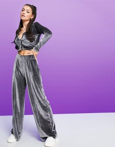 Брюки прямого кроя из велюра ASOS 4505-Серый