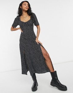 Платье макси с чашечками, разрезами и принтом в горошек ASOS DESIGN-Многоцветный