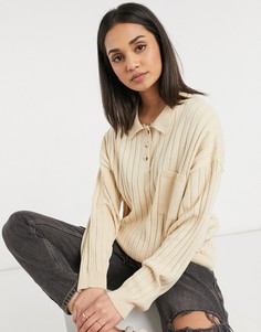 Бежевый oversized-джемпер в стиле регби с воротником и карманом ASOS DESIGN-Кремовый