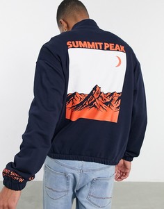 Oversized-свитшот с короткой молнией и принтом гор на спине ASOS DESIGN-Темно-синий