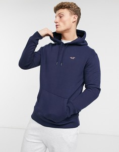 Худи темно-синего цвета с логотипом Hollister-Темно-синий