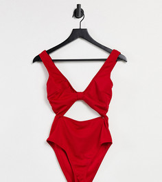 Красный слитный купальник с вырезами из фактурной ткани Peek & Beau Fuller Bust Exclusive-Многоцветный
