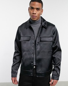 Черная куртка-харрингтон из атласной ткани ASOS DESIGN-Черный цвет