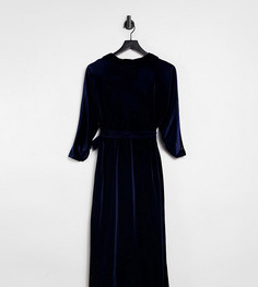 Темно-синее бархатное платье миди с запахом ASOS DESIGN Curve-Темно-синий