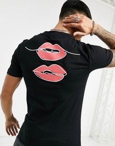 Черная приталенная футболка с принтом "губы" на спине ASOS DESIGN-Черный цвет