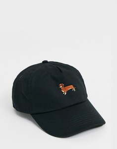 Черная бейсболка с вышитой собачкой ASOS DESIGN-Черный цвет