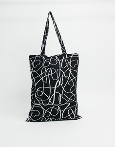 Черная сумка-тоут из плотной ткани с фигурным принтом ASOS DESIGN-Черный цвет