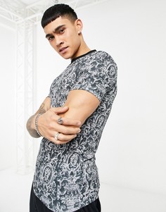 Зауженная футболка со сплошным черно-белым принтом ASOS DESIGN-Черный цвет