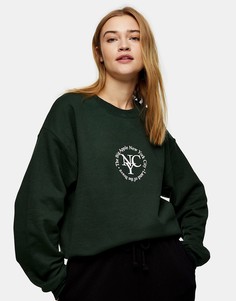 Зеленый свитшот с круглым логотипом Topshop