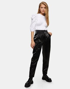 Черные брюки из искусственной замши со змеиным принтом Topshop-Черный