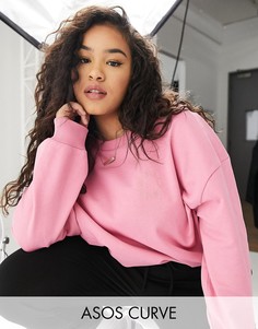 Розовый выбеленный oversized-свитшот с однотонным вышитым логотипом ASOS Weekend Collective Curve